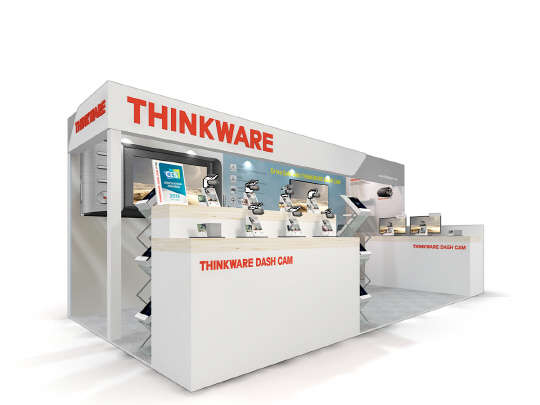 팅크웨어는 차량용 블랙박스 시장 글로벌 브랜드인 '팅크웨어 대시 캠(THINKWARE DASH CAM)'으로 세계 최대 전자박람회 CES 2015에 참가한다. 사진은 팅크웨어 부스 전경. <팅크웨어 제공>